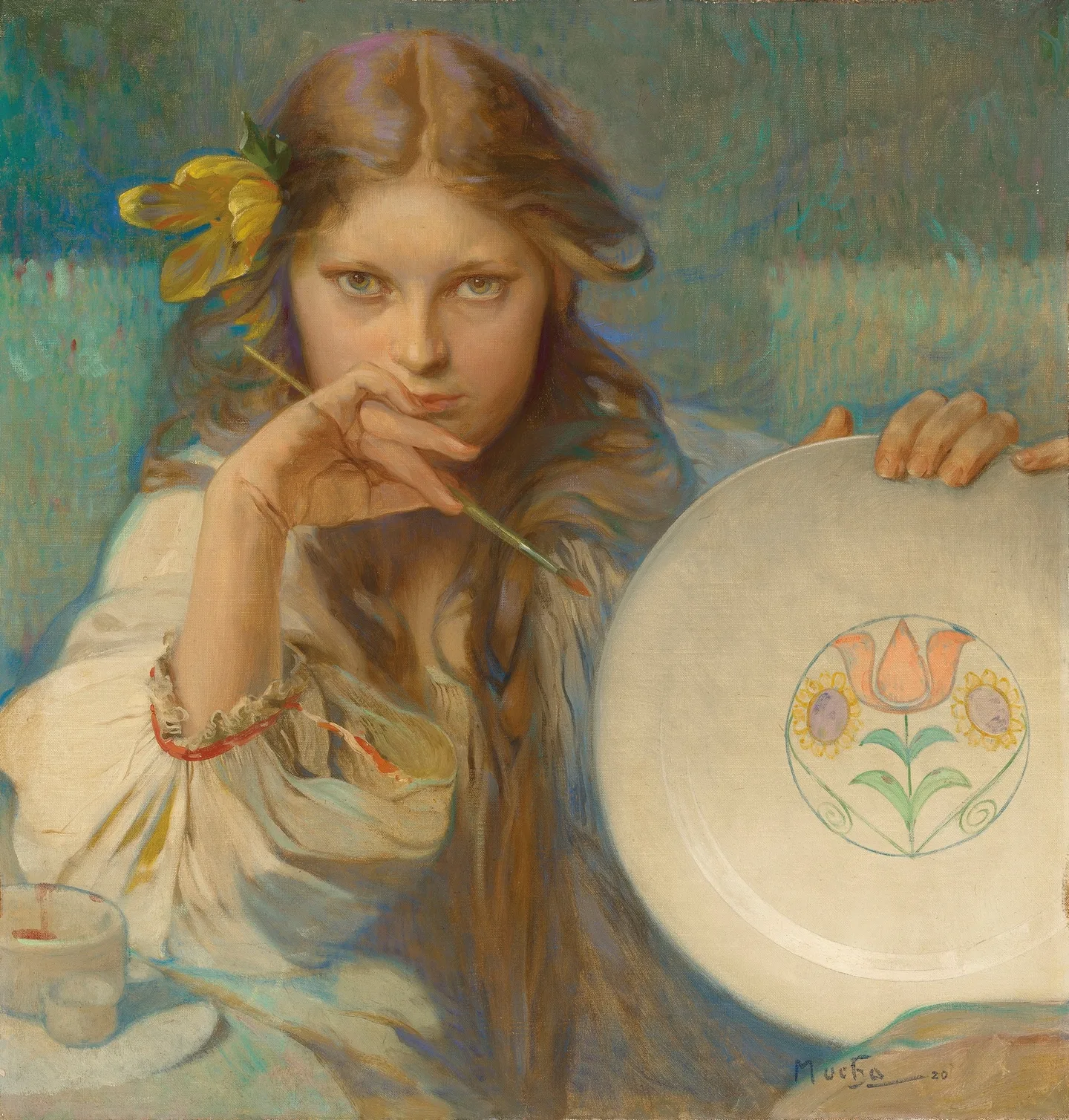 Girl with a Plate with a Folk Motif by Alphonse Mucha