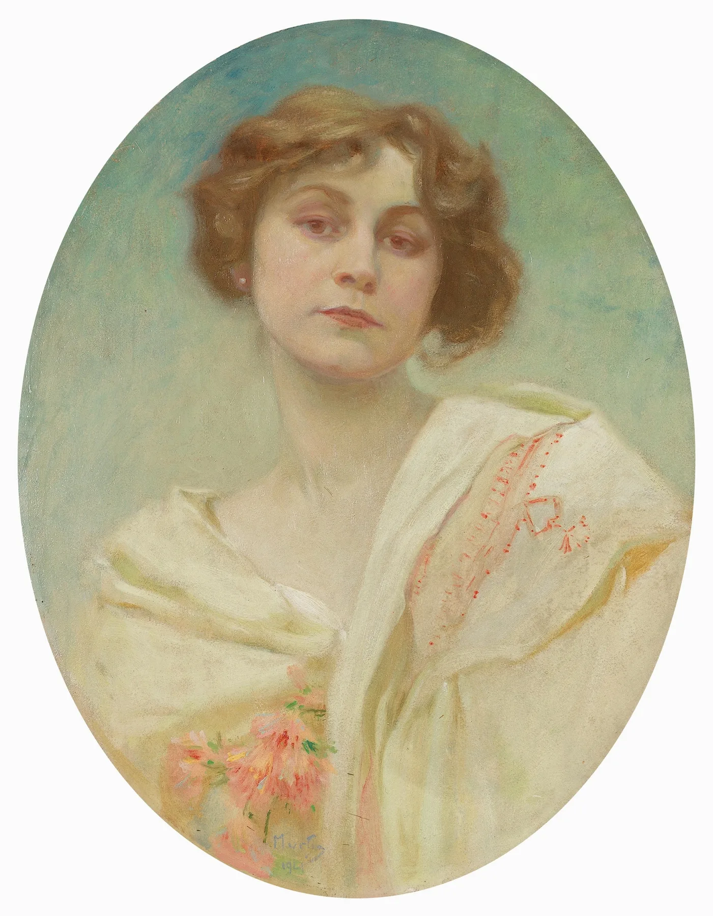 Portrait of a Young Woman in Folk Costume by Alphonse Mucha